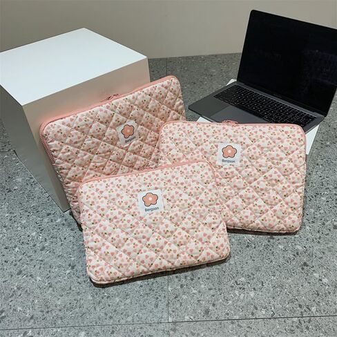 Cute Carrying Laptop Bag Y2K Preppy Floral Laptop Sleeve Case Bag Fairycore Cottagecore Pad Protective Cases Tablet (Pink,15 inch) in Kuwait
