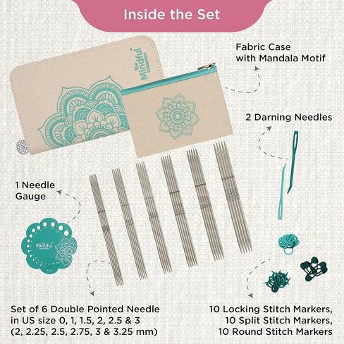 KnitPro The Mindful Collection Grateful Double Pointed Needle Set 6" (15cm) | US Size 0 to 8 (2mm to 5mm) in Saudi Arabia