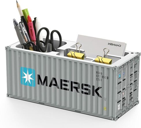 Desk Organizer, Pen Pencil Holder, Business Name Cards Holder, Shipping Container Model Storage Box, Secret Storage Box with Multiple Compartments Office Supplies Multi-function (MAERSK) in Kuwait
