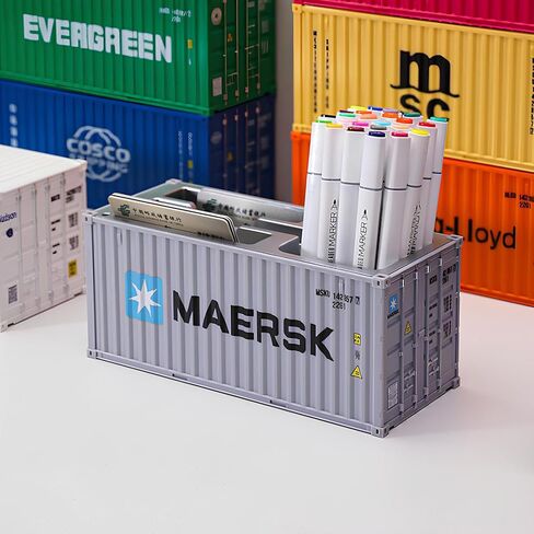 Desk Organizer, Pen Pencil Holder, Business Name Cards Holder, Shipping Container Model Storage Box, Secret Storage Box with Multiple Compartments Office Supplies Multi-function (MAERSK) in Kuwait