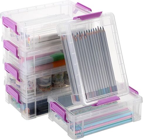BTSKY 6 Pack Extra Large Capacity Plastic Pencil Box Stackable Clear Pencil Case Crayon Box Office Art Supplies Storage Organizer Box for Gel Pens Erasers Tape Pens Pencils Markers etc(Purple) in Saudi Arabia