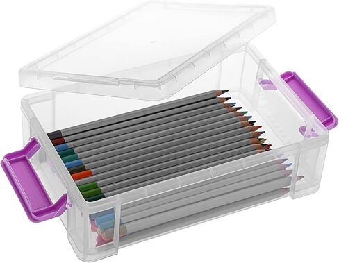 BTSKY 6 Pack Extra Large Capacity Plastic Pencil Box Stackable Clear Pencil Case Crayon Box Office Art Supplies Storage Organizer Box for Gel Pens Erasers Tape Pens Pencils Markers etc(Purple) in Saudi Arabia