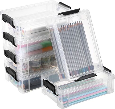 BTSKY 6 Pack Extra Large Capacity Plastic Pencil Box Stackable Clear Pencil Case Crayon Box Office Art Supplies Storage Organizer Box for Gel Pens Erasers Tape Pens Pencils Markers etc(Purple) in Saudi Arabia
