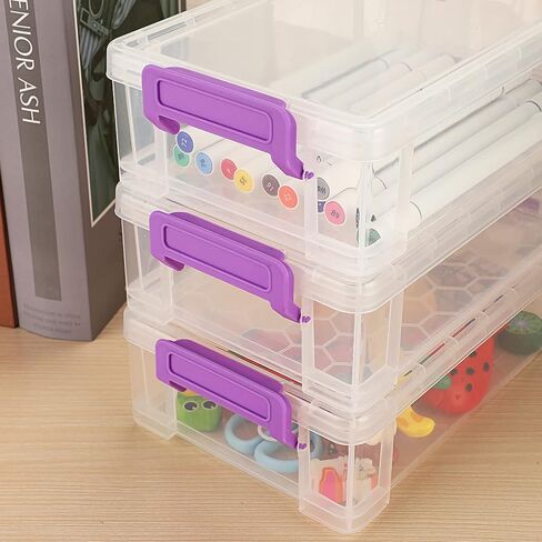BTSKY 6 Pack Extra Large Capacity Plastic Pencil Box Stackable Clear Pencil Case Crayon Box Office Art Supplies Storage Organizer Box for Gel Pens Erasers Tape Pens Pencils Markers etc(Purple) in Saudi Arabia