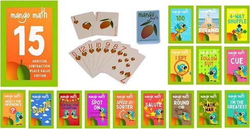 15 Pack - Math Flash Cards - Educational Math Games for Kids - Addition, Subtraction, Place Value Games & Learning Kit -2nd 3rd 4th Grades - Kids 6-12 - Set of 15 Games - English Version in Saudi Arabia