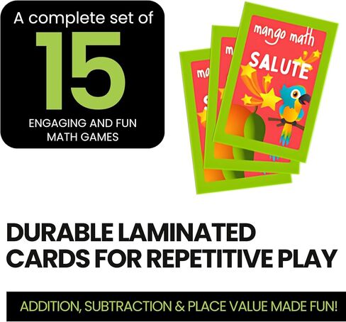 15 Pack - Math Flash Cards - Educational Math Games for Kids - Addition, Subtraction, Place Value Games & Learning Kit -2nd 3rd 4th Grades - Kids 6-12 - Set of 15 Games - English Version in Saudi Arabia