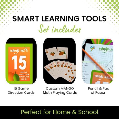 15 Pack - Math Flash Cards - Educational Math Games for Kids - Addition, Subtraction, Place Value Games & Learning Kit -2nd 3rd 4th Grades - Kids 6-12 - Set of 15 Games - English Version in Saudi Arabia