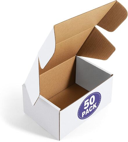 eupako 7x5x2 صناديق شحن صغيرة 50 حزمة - مربعات مربع من الورق المقوى الأبيض ، مربعات بريدية مموجة لتعبئة الأعمال الصغيرة in Kuwait