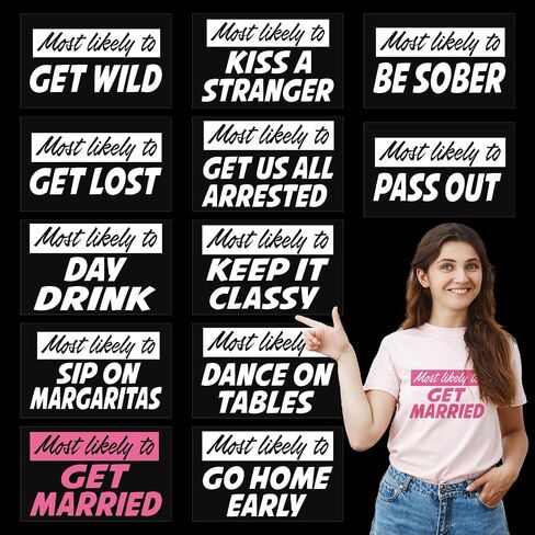 Humyoun 12 Pcs Funny Bride Bridesmaid Iron on Heat Transfer Vinyl Set Maid of Honor Iron on Decal Stickers for Wedding Clothes DIY Decoration Applique Most Likely to Bachelorette Bridal Party Shirt in Saudi Arabia