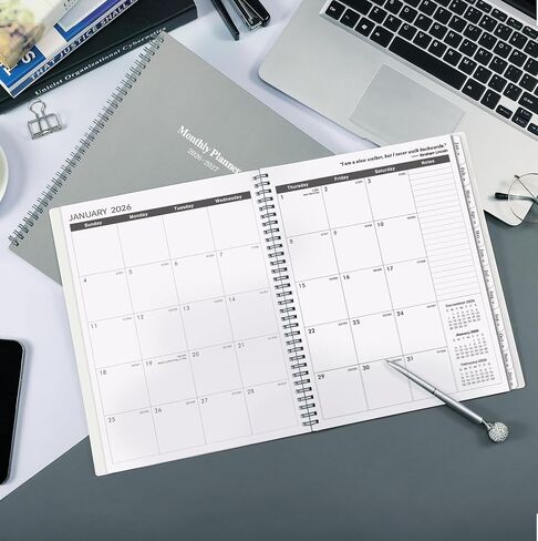 2026-2027 Monthly Planner/Calendar - 2 Year Planner 2026-2027, Monthly Tabs, 9’’ × 11’’, Jan 2026 - Dec 2027, Hard Cover, Inner Pocket - Grey in Saudi Arabia