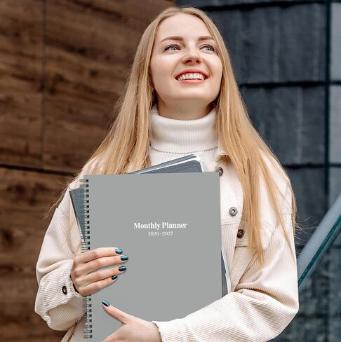 2026-2027 Monthly Planner/Calendar - 2 Year Planner 2026-2027, Monthly Tabs, 9’’ × 11’’, Jan 2026 - Dec 2027, Hard Cover, Inner Pocket - Grey in Saudi Arabia