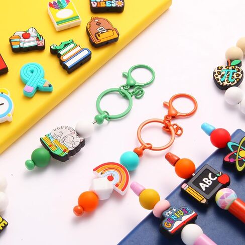 الخرز البؤري السيليكون للأقلام ، 20 مساءً مدرس مدرس لا تكرار حبات مطاطية لصنع سوار مفاتيح DIY (مدرسة) in Kuwait