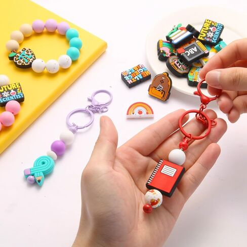 الخرز البؤري السيليكون للأقلام ، 20 مساءً مدرس مدرس لا تكرار حبات مطاطية لصنع سوار مفاتيح DIY (مدرسة) in Kuwait