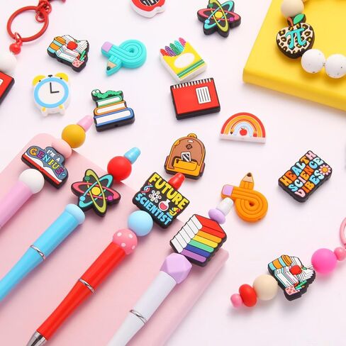 الخرز البؤري السيليكون للأقلام ، 20 مساءً مدرس مدرس لا تكرار حبات مطاطية لصنع سوار مفاتيح DIY (مدرسة) in Kuwait