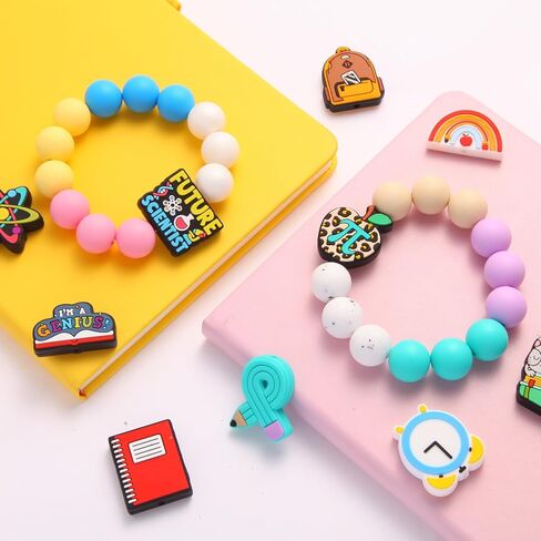 الخرز البؤري السيليكون للأقلام ، 20 مساءً مدرس مدرس لا تكرار حبات مطاطية لصنع سوار مفاتيح DIY (مدرسة) in Kuwait