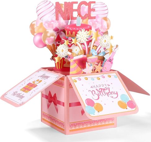 Birthday Niece Pop Up Card, Colored 3D Birthday Greeting Card with Envelope Creative Gift for Niece Kids Girls Party Decoration Keepsake in Saudi Arabia