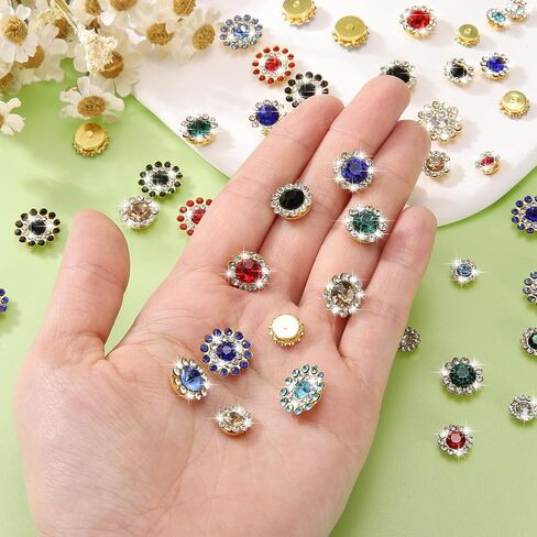 HARFINGTON 100Pcs Sew on Rhinestones 8mm 10mm 12mm 14mm Crystals Glass Sewing Flower Claw Metal Base for Clothes Shoes Earring Belt Crafts, Black in Saudi Arabia