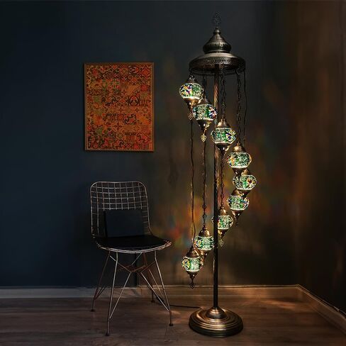 Turkish Lamp 9 Globe Mosaic Floor Lamp, Mosaic Standing Lamp, Moroccan Lamps, Floor Lamp for Decorative Home Designs Offer 5 inch Globe - Total Height 70 inch (Colormix) in Saudi Arabia