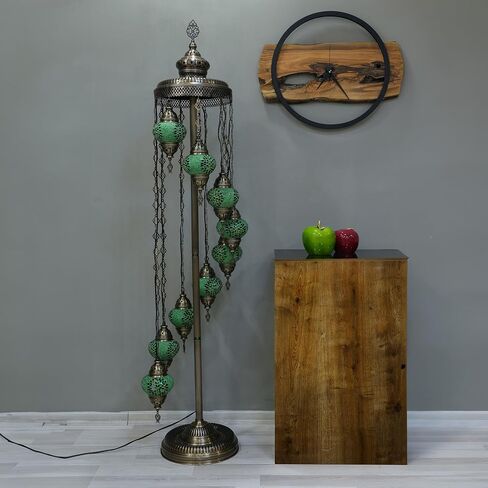 Turkish Lamp 9 Globe Mosaic Floor Lamp, Mosaic Standing Lamp, Moroccan Lamps, Floor Lamp for Decorative Home Designs Offer 5 inch Globe - Total Height 70 inch (Colormix) in Saudi Arabia