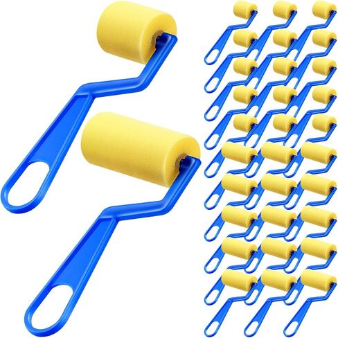 Tenceur Paint Brushes for Kids 30 Pcs Foam Paint Roller Bulk 3 Inch 1.5 Inch Small Washable Sponge Rollers for Painting with Plastic Handle for Young Artists Kids Early Educational Graffiti Supplies in Saudi Arabia