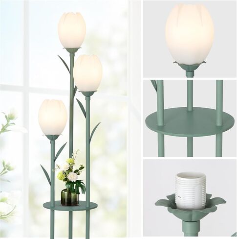 3-Light Flower Floor Lamps for Living Room, Green Floor Lamp with Shelves, Unique Tulip Standing Lamp with 3 LED Blubs, Cute Floral Tall Lamp, Modern Stand Up Light Decor for Bedroom, Kids Room in Saudi Arabia