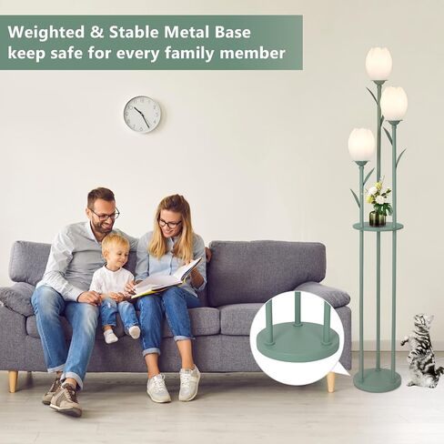3-Light Flower Floor Lamps for Living Room, Green Floor Lamp with Shelves, Unique Tulip Standing Lamp with 3 LED Blubs, Cute Floral Tall Lamp, Modern Stand Up Light Decor for Bedroom, Kids Room in Saudi Arabia