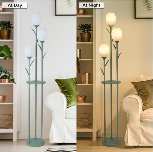 3-Light Flower Floor Lamps for Living Room, Green Floor Lamp with Shelves, Unique Tulip Standing Lamp with 3 LED Blubs, Cute Floral Tall Lamp, Modern Stand Up Light Decor for Bedroom, Kids Room in Saudi Arabia