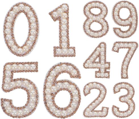 10pcs Pearl Rhinestone Number Iron On Appliques 0-9 Number Patches Embroidery Patches Stickers for Scrapbook Backpack Handbag Hat Stylish Sewing Projects in Saudi Arabia