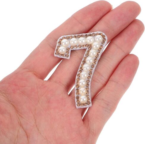 10pcs Pearl Rhinestone Number Iron On Appliques 0-9 Number Patches Embroidery Patches Stickers for Scrapbook Backpack Handbag Hat Stylish Sewing Projects in Saudi Arabia