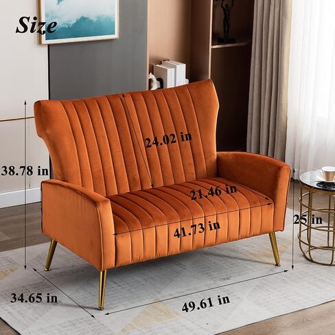 Artechworks Modern Living Room Sofa Sets 2 Pieces, Velvet Couch Sofa Loveseat and Tufted Velvet Accent Chair with Gold Legs Tall Wingback for Small Space， Living Room, Apartment Studio Pink in Saudi Arabia