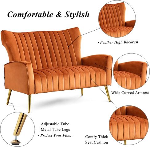 Artechworks Modern Living Room Sofa Sets 2 Pieces, Velvet Couch Sofa Loveseat and Tufted Velvet Accent Chair with Gold Legs Tall Wingback for Small Space， Living Room, Apartment Studio Pink in Saudi Arabia