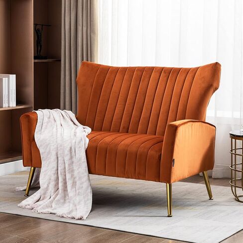 Artechworks Modern Living Room Sofa Sets 2 Pieces, Velvet Couch Sofa Loveseat and Tufted Velvet Accent Chair with Gold Legs Tall Wingback for Small Space， Living Room, Apartment Studio Pink in Saudi Arabia