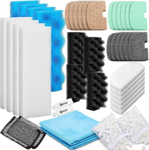 44 Pcs Compatible with fluval 206/207 Filter Media Canister Filter Maintenance & Replacement Media Kit, Replacement Bio-Based Foam, Activated Carbon & Ceramic Rings in Saudi Arabia