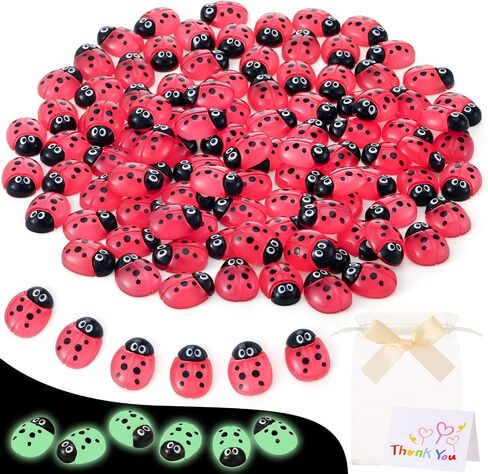 100 Pcs Luminous Mini Resin Ladybug with Card Organza Bag, Miniature Ladybug Figurines for Kids Baby Shower DIY Cake Decoration Ornaments Crafts Moss Landscape in Saudi Arabia