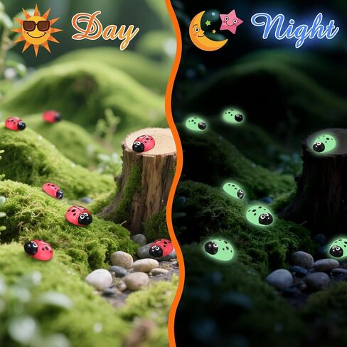 100 Pcs Luminous Mini Resin Ladybug with Card Organza Bag, Miniature Ladybug Figurines for Kids Baby Shower DIY Cake Decoration Ornaments Crafts Moss Landscape in Saudi Arabia