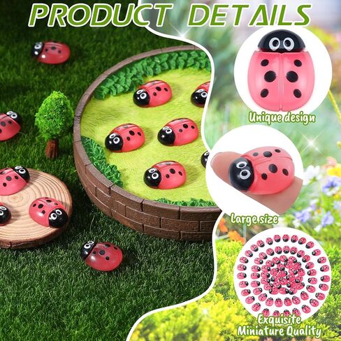100 Pcs Luminous Mini Resin Ladybug with Card Organza Bag, Miniature Ladybug Figurines for Kids Baby Shower DIY Cake Decoration Ornaments Crafts Moss Landscape in Saudi Arabia
