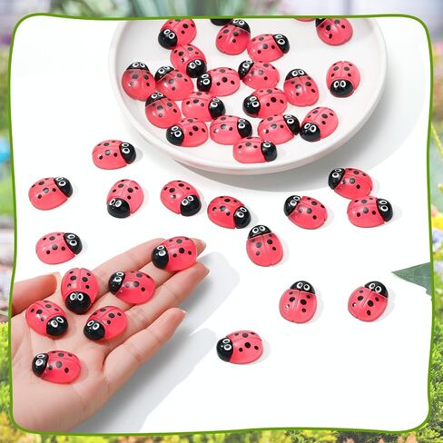 100 Pcs Luminous Mini Resin Ladybug with Card Organza Bag, Miniature Ladybug Figurines for Kids Baby Shower DIY Cake Decoration Ornaments Crafts Moss Landscape in Saudi Arabia
