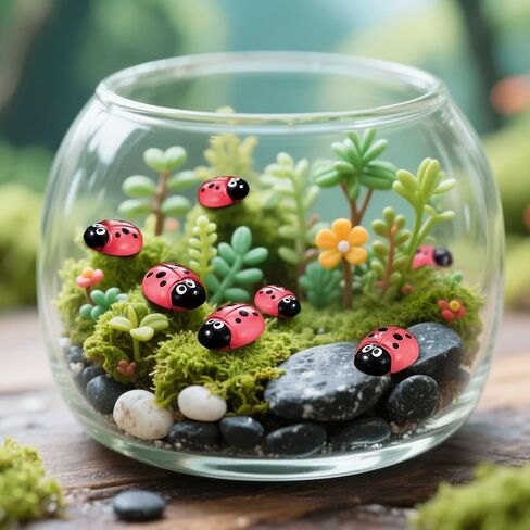 100 Pcs Luminous Mini Resin Ladybug with Card Organza Bag, Miniature Ladybug Figurines for Kids Baby Shower DIY Cake Decoration Ornaments Crafts Moss Landscape in Saudi Arabia