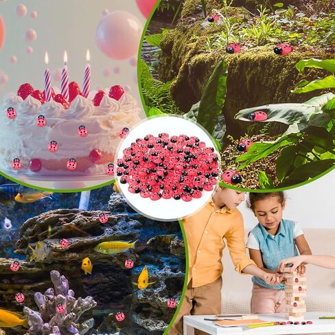 100 Pcs Luminous Mini Resin Ladybug with Card Organza Bag, Miniature Ladybug Figurines for Kids Baby Shower DIY Cake Decoration Ornaments Crafts Moss Landscape in Saudi Arabia