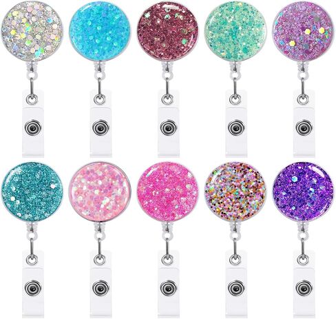 10 Pack Retractable Carabiner Badge Holder, FadyRaye Badge Reel with Belt Clip for Nurse Teacher Name Card Keychain [Bling Cute Design 27" Nylon Wire Cord] in Saudi Arabia