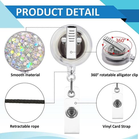 10 Pack Retractable Carabiner Badge Holder, FadyRaye Badge Reel with Belt Clip for Nurse Teacher Name Card Keychain [Bling Cute Design 27" Nylon Wire Cord] in Saudi Arabia