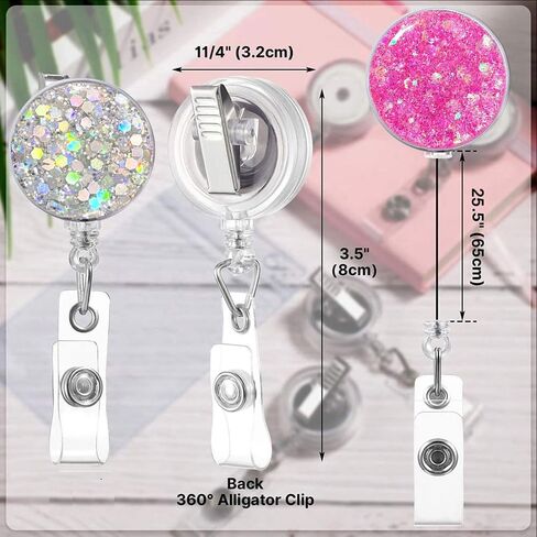 10 Pack Retractable Carabiner Badge Holder, FadyRaye Badge Reel with Belt Clip for Nurse Teacher Name Card Keychain [Bling Cute Design 27" Nylon Wire Cord] in Saudi Arabia