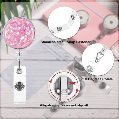10 Pack Retractable Carabiner Badge Holder, FadyRaye Badge Reel with Belt Clip for Nurse Teacher Name Card Keychain [Bling Cute Design 27" Nylon Wire Cord] in Saudi Arabia