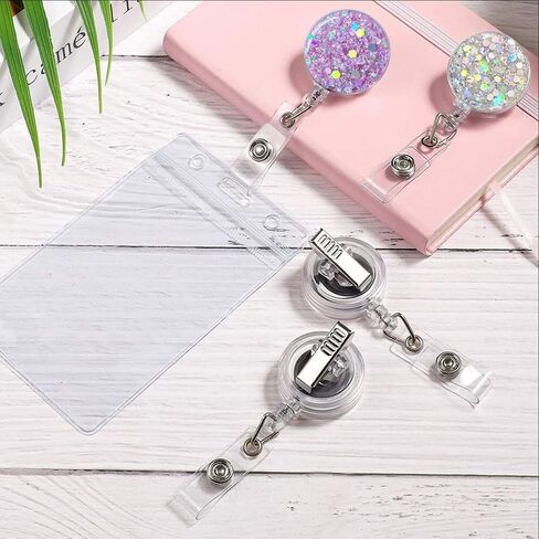 10 Pack Retractable Carabiner Badge Holder, FadyRaye Badge Reel with Belt Clip for Nurse Teacher Name Card Keychain [Bling Cute Design 27" Nylon Wire Cord] in Saudi Arabia