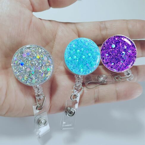 10 Pack Retractable Carabiner Badge Holder, FadyRaye Badge Reel with Belt Clip for Nurse Teacher Name Card Keychain [Bling Cute Design 27" Nylon Wire Cord] in Saudi Arabia