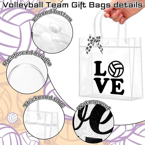 Vicenpal 12 Sets Clear Volleyball Gift Bag with Handles 12 Pcs Bows PVC Plastic Volleyball Treat Goodie Snack Bags 7.9 x 7.9 x 3.1'' Sport Theme Party Favors for Birthday Holiday Sports Team Gifts in Saudi Arabia