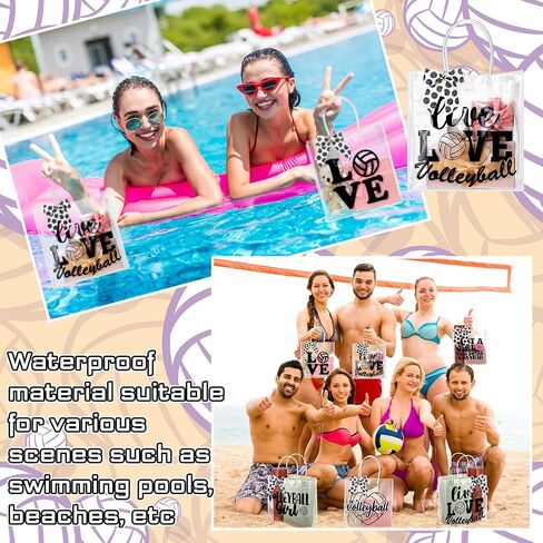 Vicenpal 12 Sets Clear Volleyball Gift Bag with Handles 12 Pcs Bows PVC Plastic Volleyball Treat Goodie Snack Bags 7.9 x 7.9 x 3.1'' Sport Theme Party Favors for Birthday Holiday Sports Team Gifts in Saudi Arabia