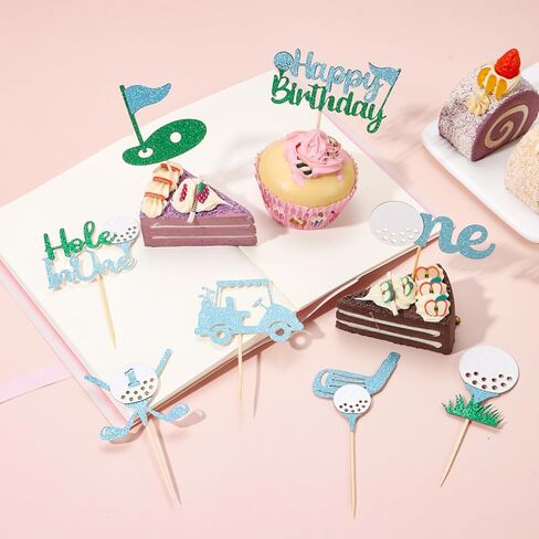 48pcs Golf Cupcake Toppers Hole Golf in in One Cupcake Toppers Golf 1st Birthday Cupcake for Boys Golf Birthday Party Baby Shower Cake Decorations Blue in Kuwait