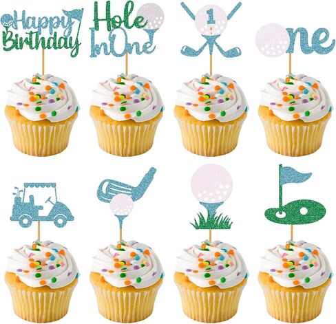 48pcs Golf Cupcake Toppers Hole Golf in in One Cupcake Toppers Golf 1st Birthday Cupcake for Boys Golf Birthday Party Baby Shower Cake Decorations Blue in Kuwait