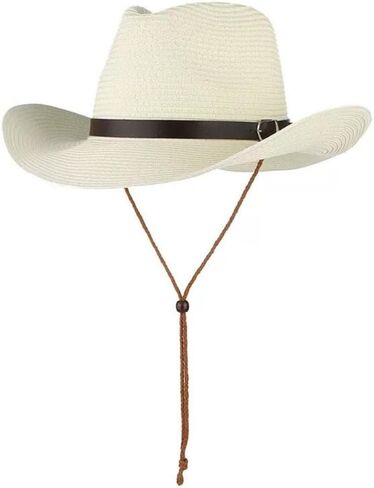 قبعة رعاة البقر من القش واسعة حافة الأشعة فوق البنفسجية الشمس قبعة للشاطئ راعية البقر بنما قبعة المرأة سمبريرو الأشعة فوق البنفسجية حماية القبعة الغربية مع حزام الذقن in Kuwait